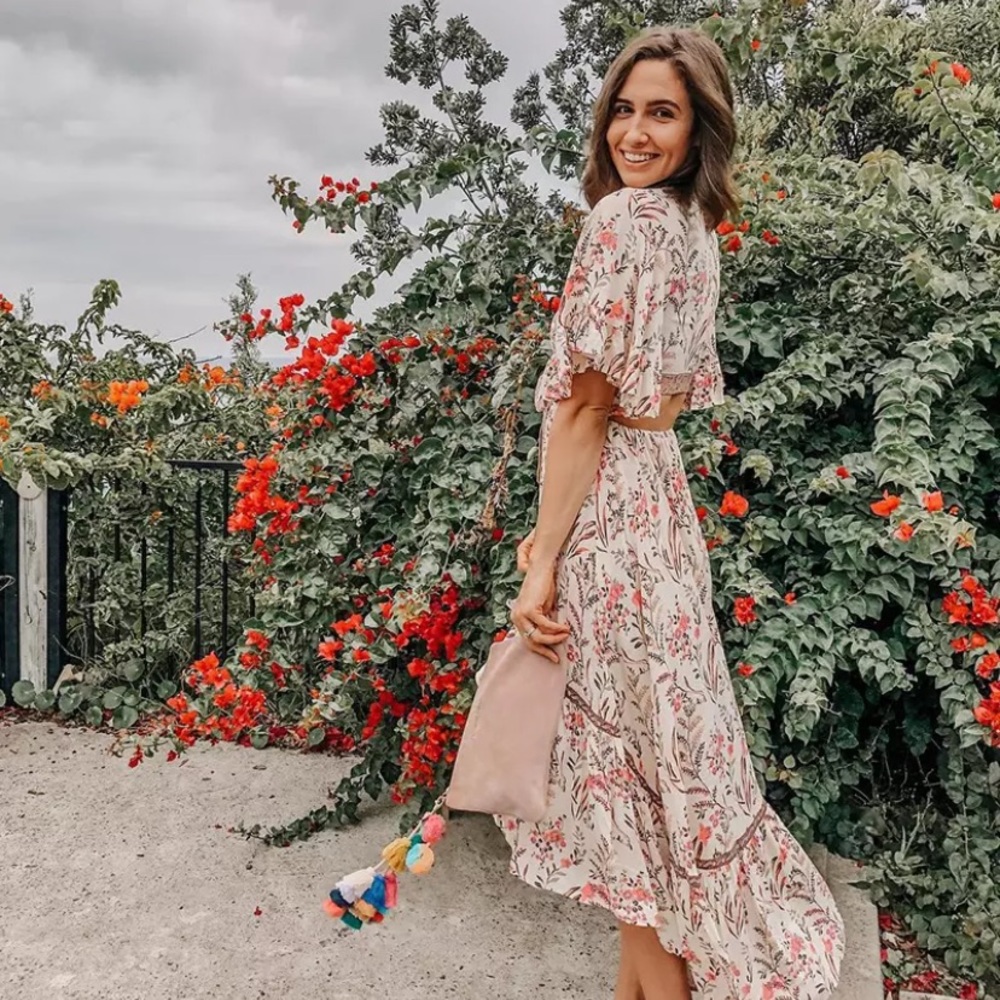 SOLD OUT Boho Floral Fields Gypsy Cut Out Plunge Maxi Dress - Picture 9 of 11